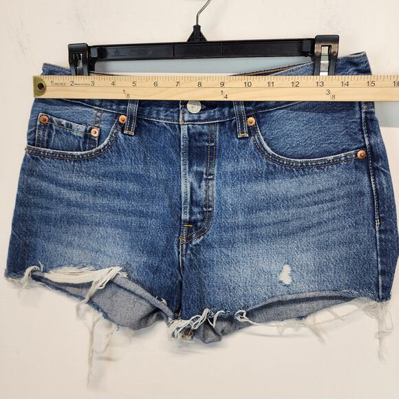 Levis 501 High Rise Cutoff Denim Shorts Size 27" Distressed Ripped 100% Cotton - Picture 7 of 12